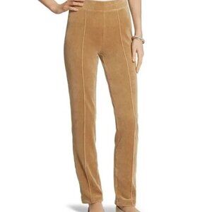 NWOT Chicos Zenergy Size 2 L Pull On Straight Leg Camel Tan Pintuck Velour Pants
